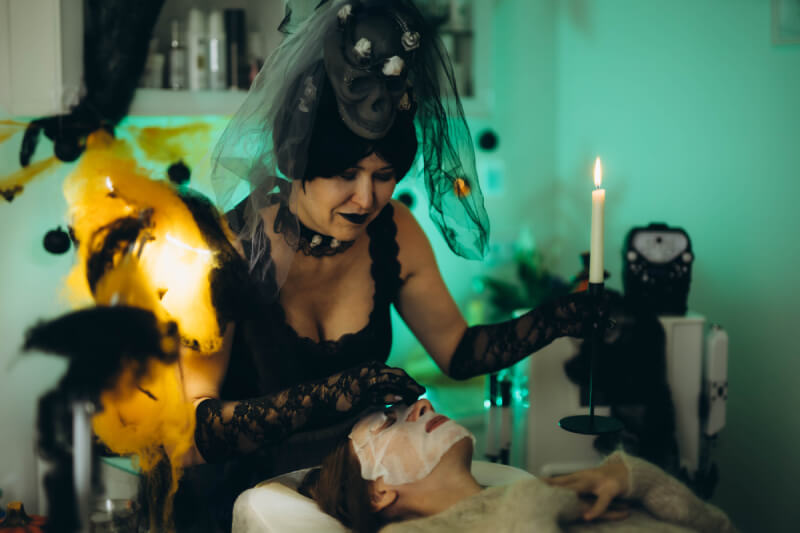 Elegant spa ambiance with Halloween accents