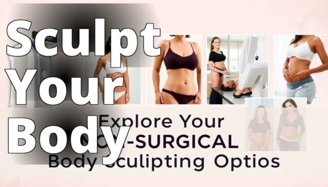 A visually appealing collage featuring various non-surgical body sculpting treatments