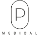 A black outlined oval with a large letter "P" inside, above the word "MEDICAL" in capital letters.