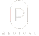 A minimalist white logo with a large letter "P" inside an oval shape, and the word "WOODS" spaced out below.