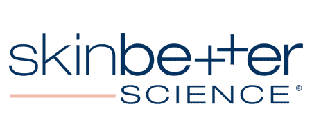 Logo of Skinbetter Science with the brand name in blue lowercase letters and a thin peach horizontal line underneath "skin" on a light gray background, highlighting their expertise in advanced skincare.